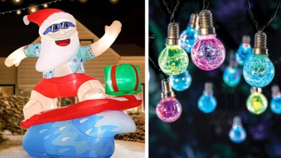 Outdoor inflatable santa and colourful crackle outdoor lights