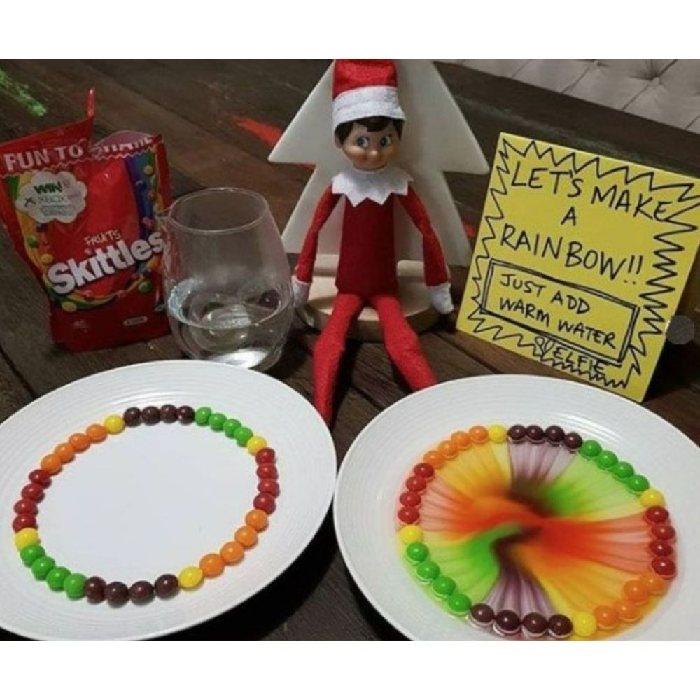 Elf on the shelf Rainbow Skittles experiment

