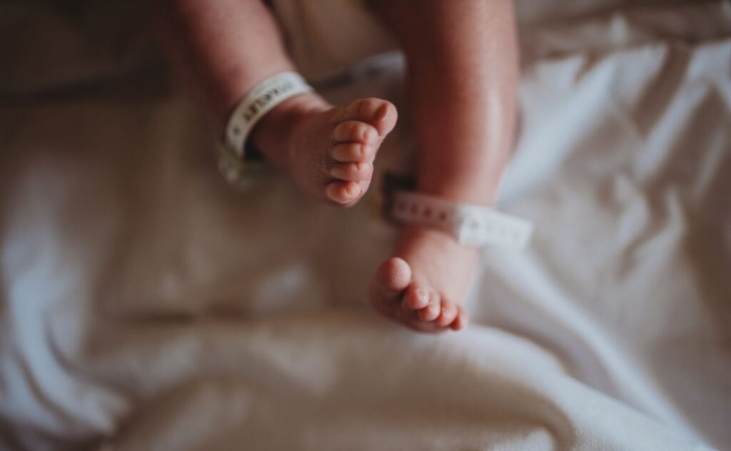 A newborn baby's toes - at 6 weeks pregnant the toes are forming