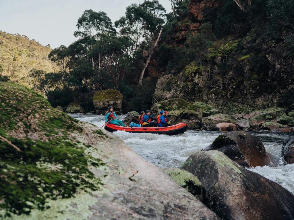 Family rafting in the Mitta Mitta River, Victoria's High Country 