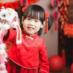 Chinese baby girl with traditional dressing up celebrate Chinese new year