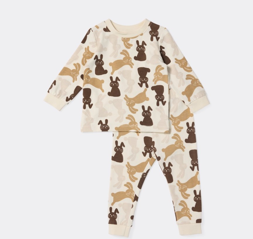 Dymples Baby Easter Bunny Print Knit Pyjama Set - Neutral
