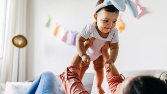 Personalised Easter gifts: Mother and her baby celebrating Easter at home