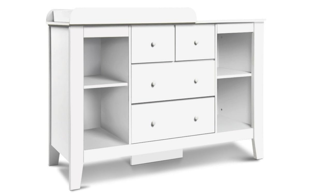 Keeiz change table in whute with storage compartments and drawers