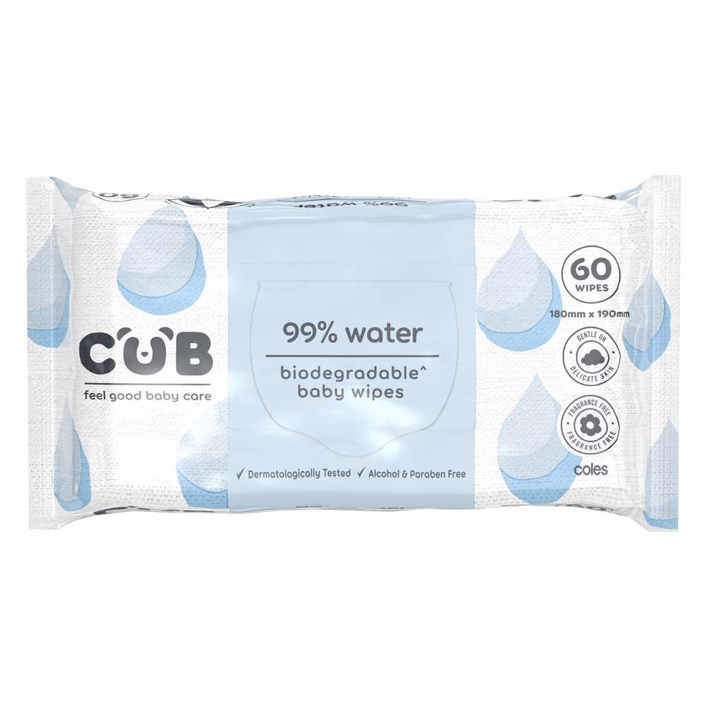 CUB Biodegradable Water Wipes 60 Pack