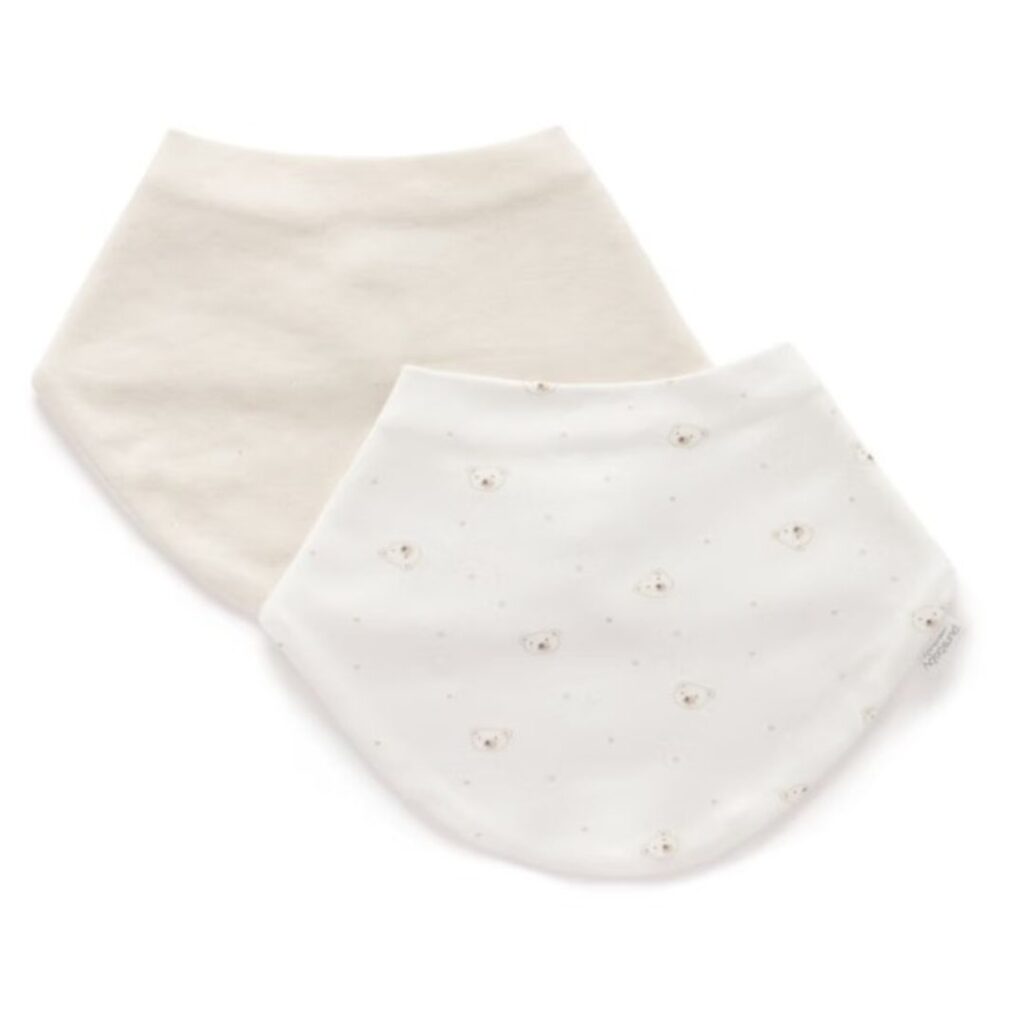 Purebaby 2 Pack Bib Essential Bear White One Size Fits All