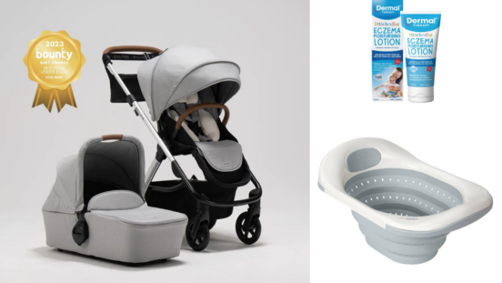 Milly & Coup pram, Little Bodies baby products and ClevaMama sink bath