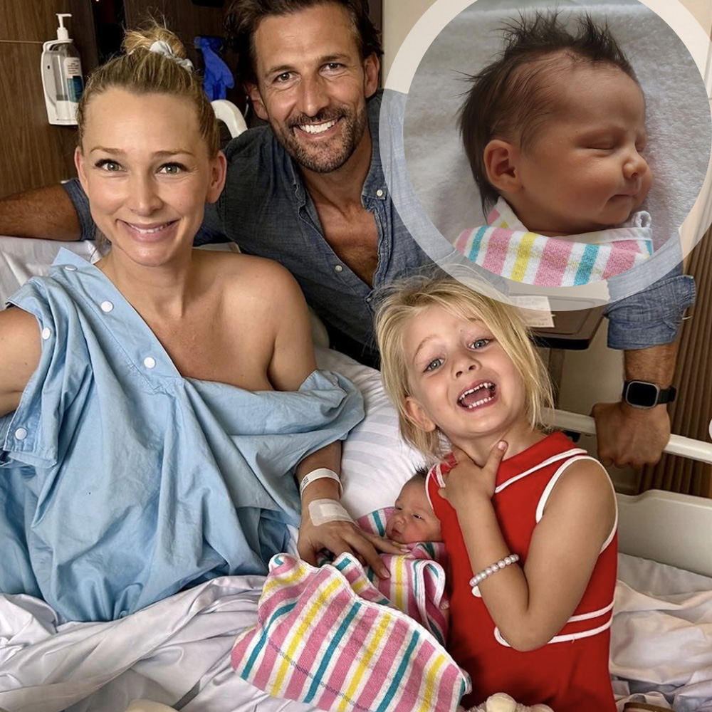 Anna Heinrich, Tim Robards and daughter Elle meet newest arrival, daughter Ruby