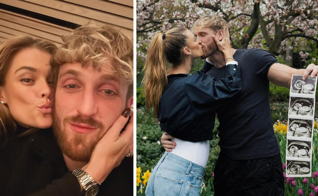Nina Agdal and Logan Paul pregnancy announcement, kissing and holding up sonogram picture