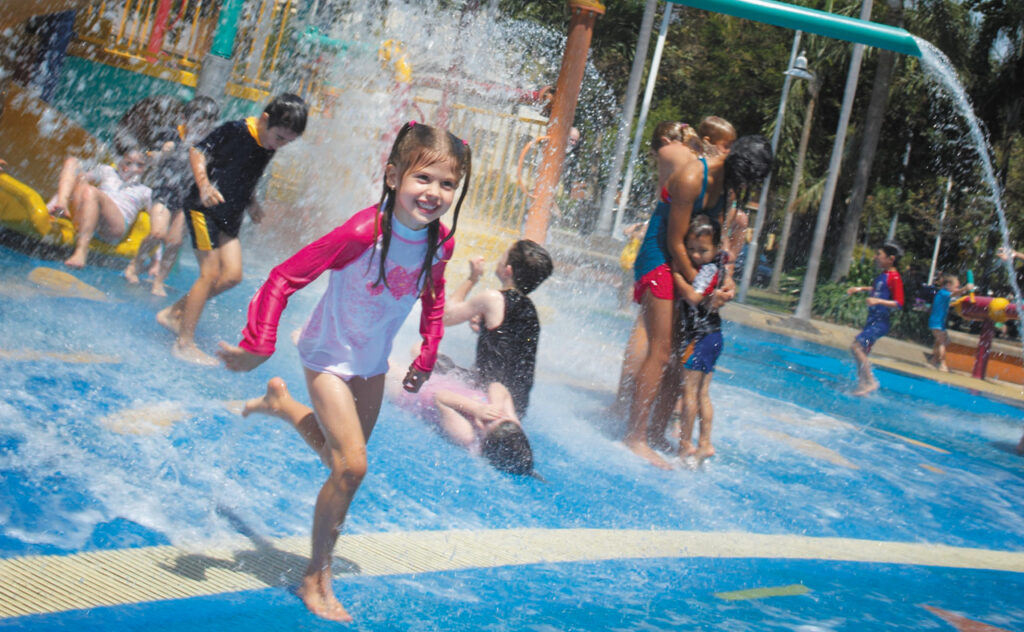 Young children enjoying the water park at Townsville Strand