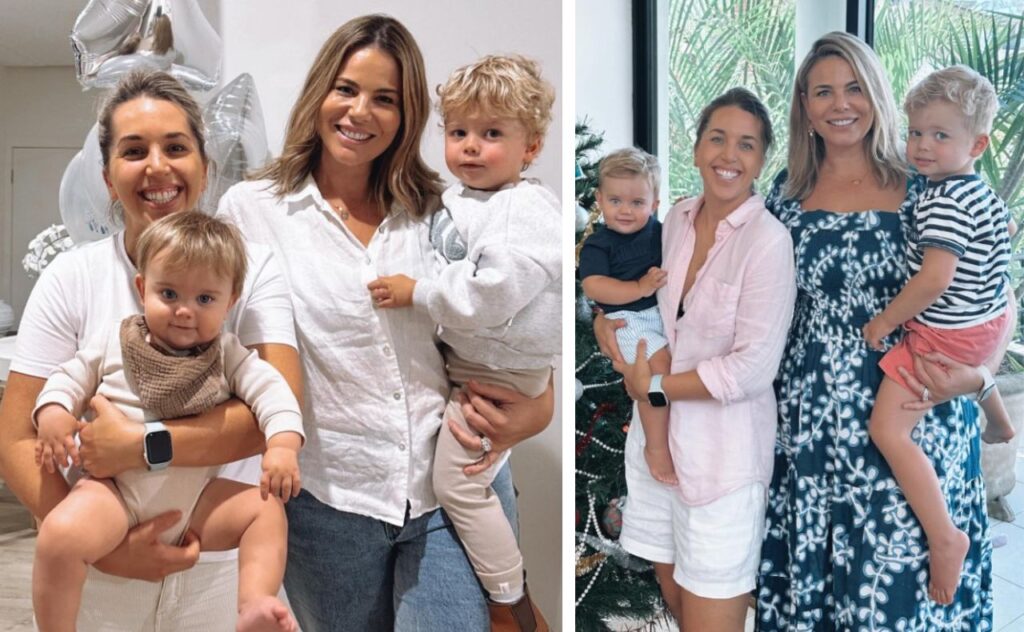 Fiona Falkiner with Hayley Willis and children