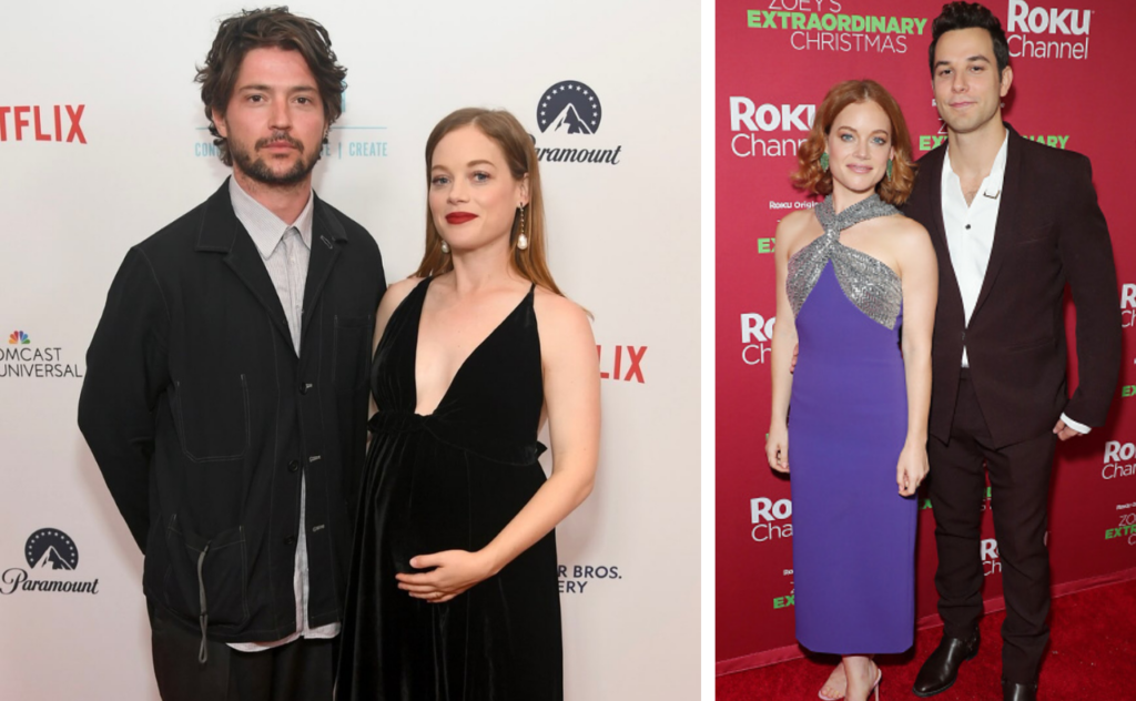 Jane Levy and partner Thomas McDonnel on the red carpet, and Jane with actor Skylar Astin from Zoey's Extraordinary Playlist. 
