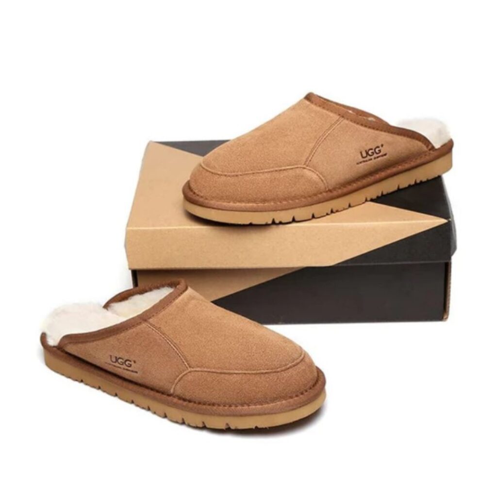 AUSTRALIAN SHEPHERD® UGG Men Sheepskin Wool Scuff Slippers Bred