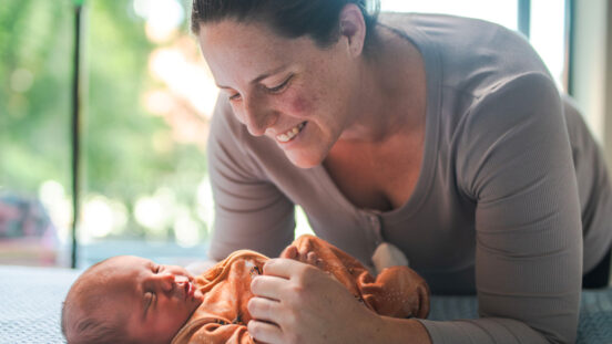 Retired three-time Australian Olympian Alicia Coutts with her newborn son Hugo.