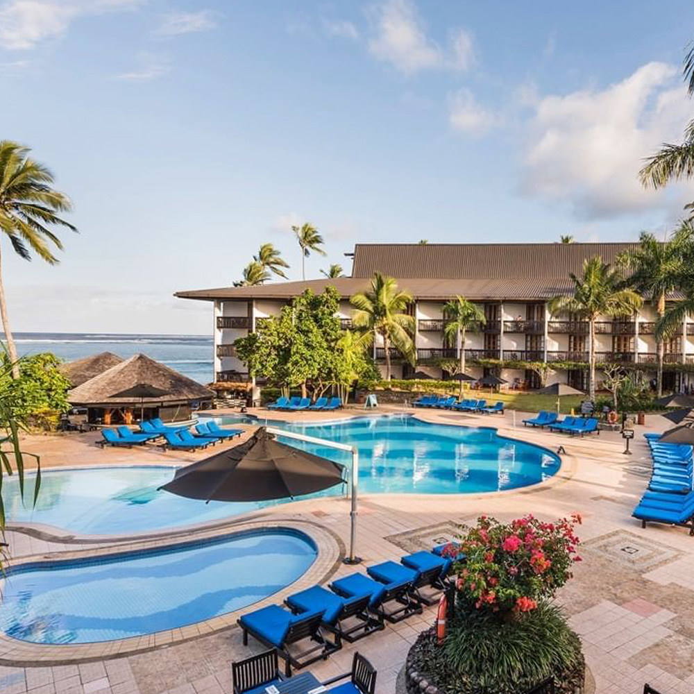 Drone mage of pools at Warwick resort Fiji 