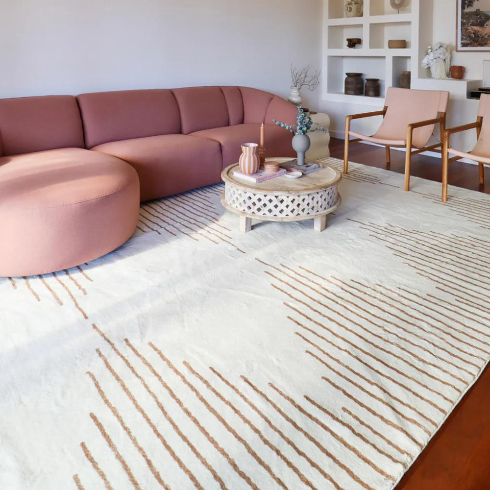 Lyra Ivory and Brown Diamond Stripe Washable Rug