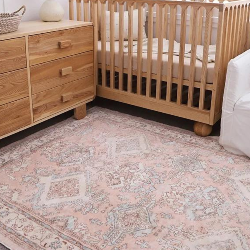 Edwina Peach and Blue Distressed Washable Rug