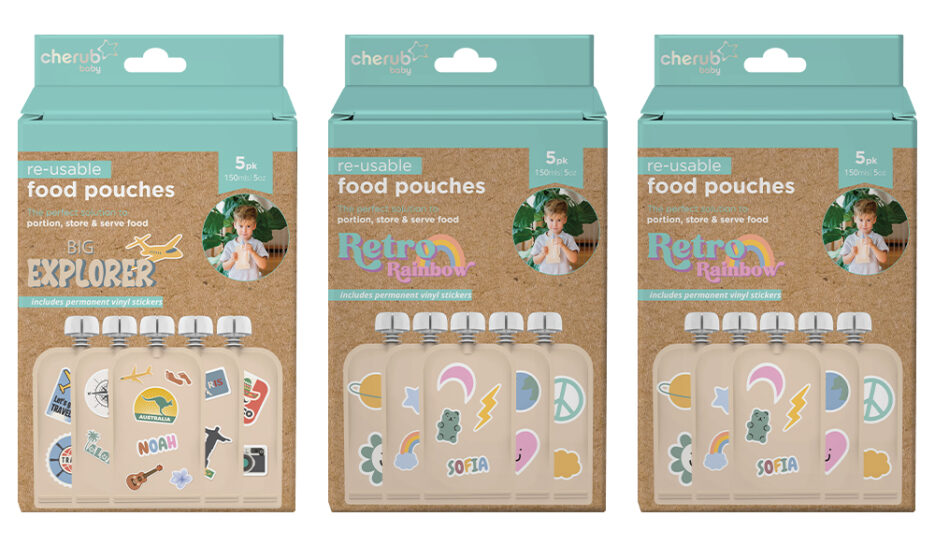 Cherub Baby Reusable Food Pouches + Stickers product shot