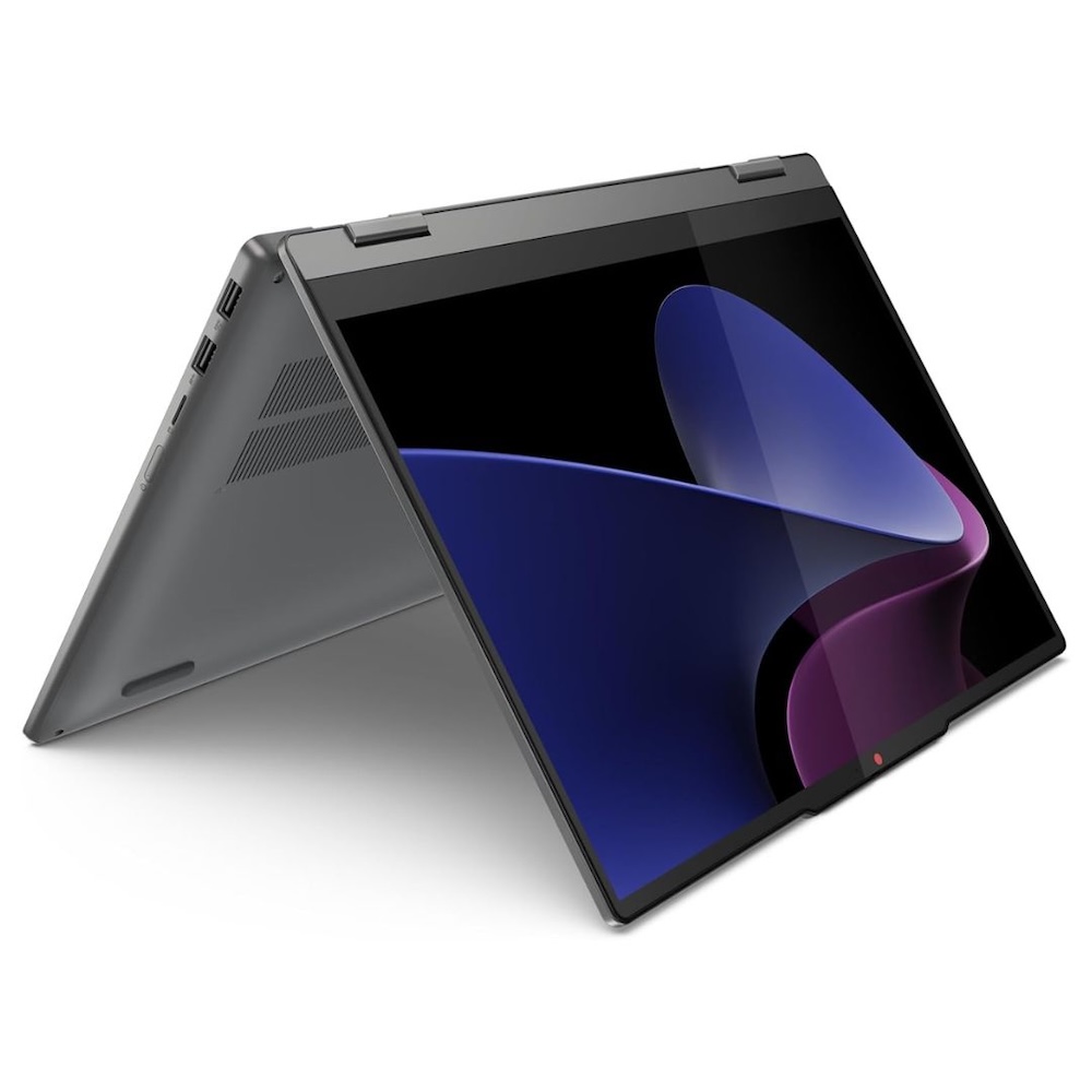Lenovo IdeaPad 5 flipped over to demonstrate it can be used for touch-screen tablet-style tasks and as a laptop.