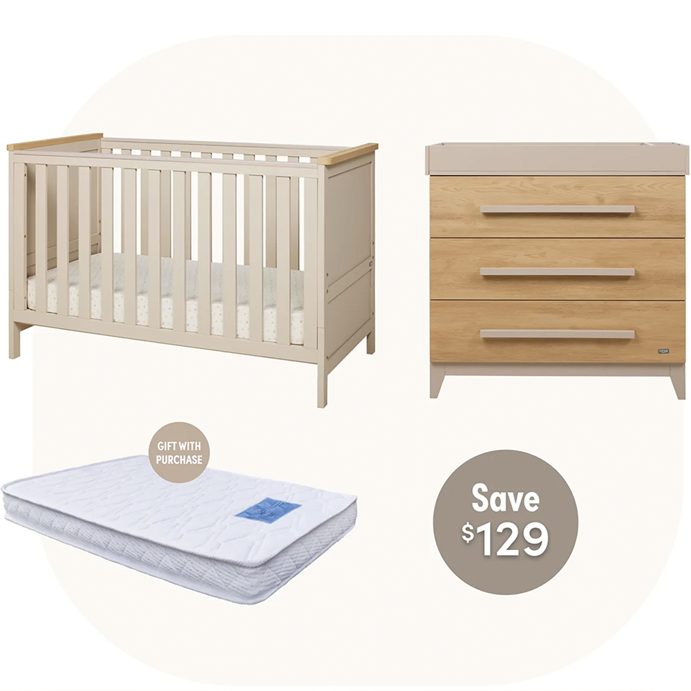 Misha Cot with Chest & Removable Changer in Mushroom & Golden Oak With Free Cot Mattress 2