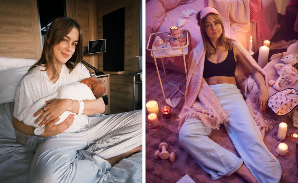 Steph Claire Smith with newborn Billie and KIC mid reset and candle