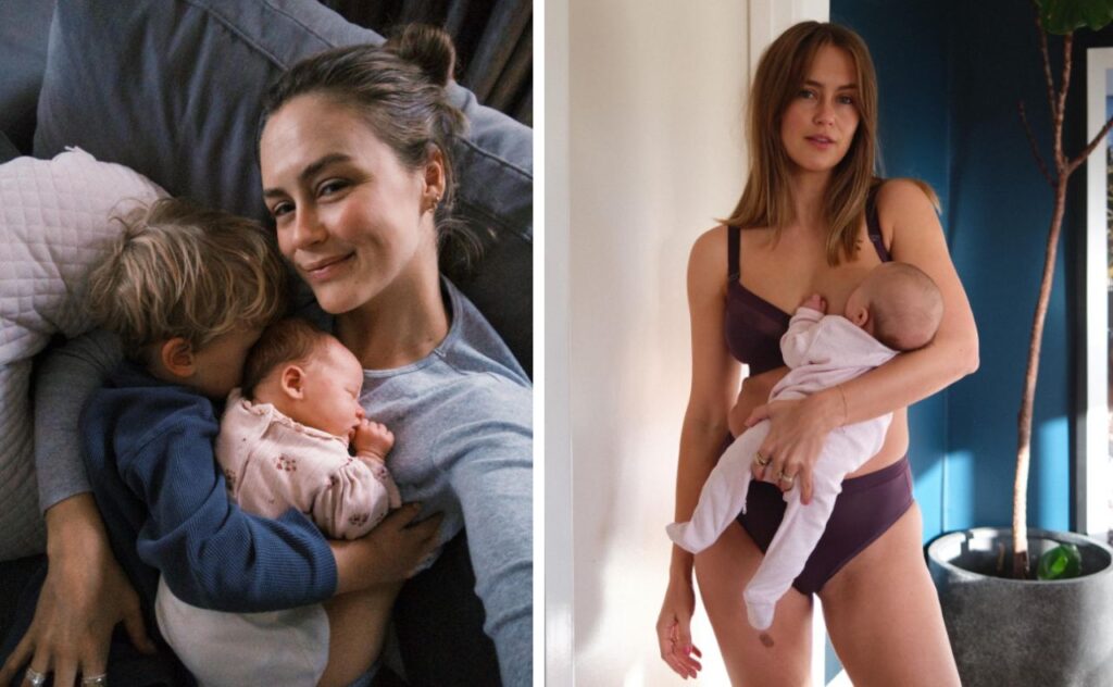 Steph Claire Smith with newborn Billie and son Harvey
