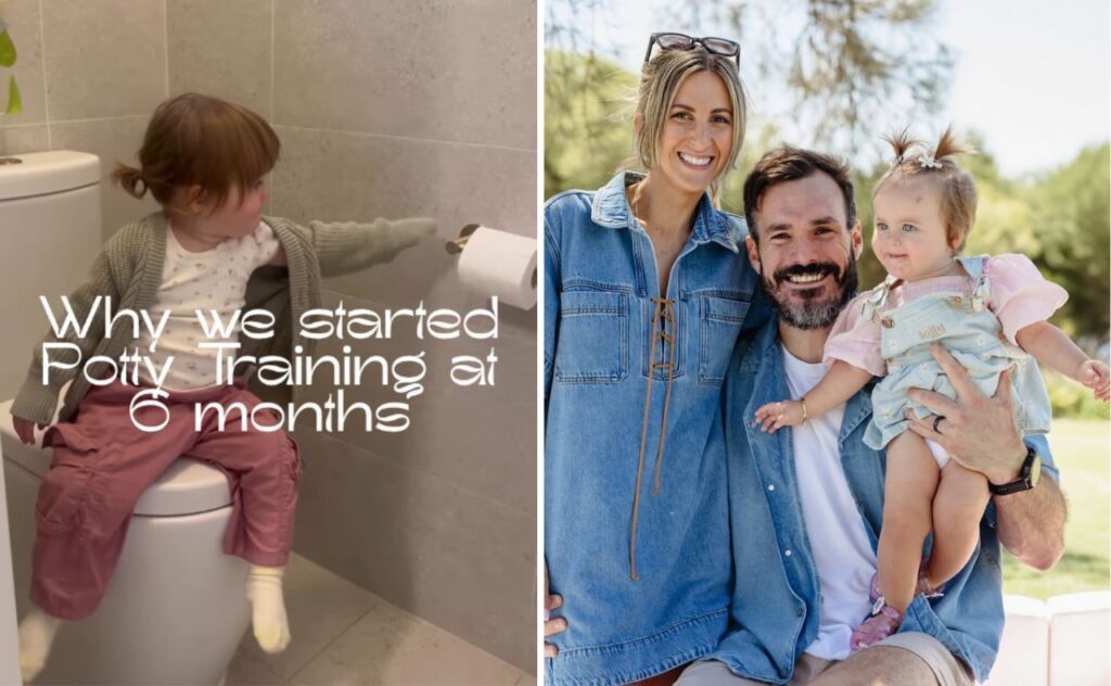 Irena, Locky, toilet training daughter Ava at six months old