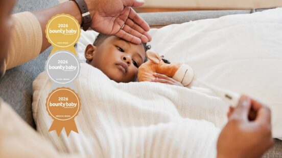 Boy with a fever. Best first aid product