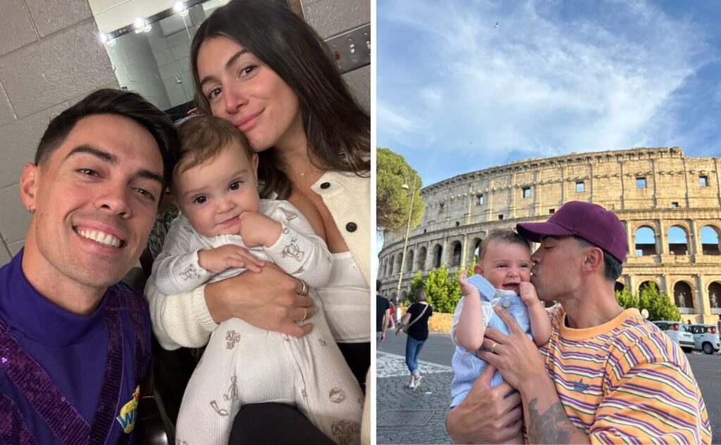 Purple Wiggle John Pearce with wife Jessie and son Henry