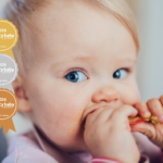 Best high chair: Baby eating food, blue eyes