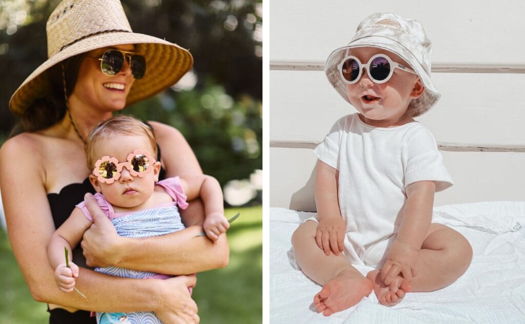 Mum and babies wearing Babiator sunglasses