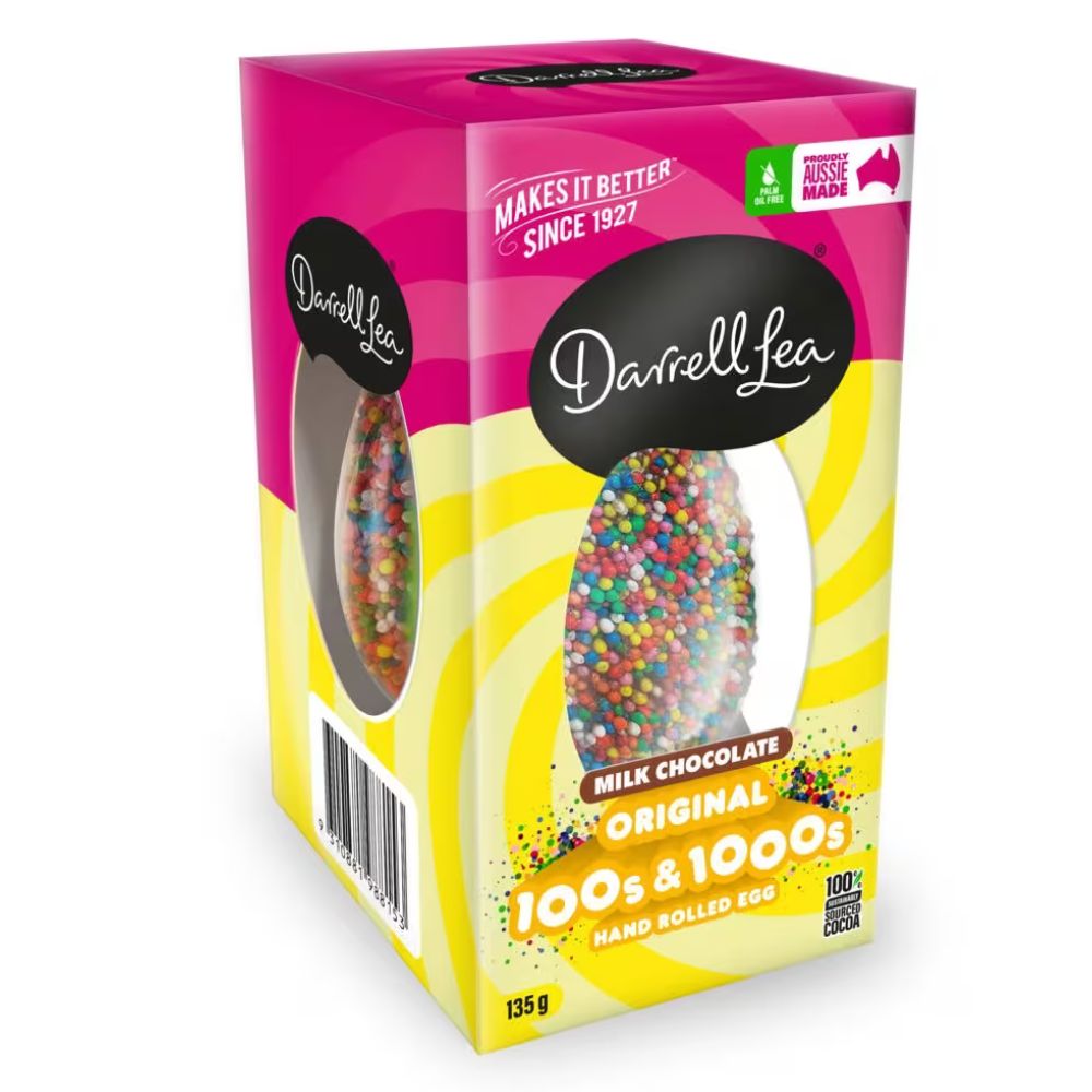 Darrell Lea Hand Rolled 100s and 1000s Milk Chocolate Easter Egg 135g
