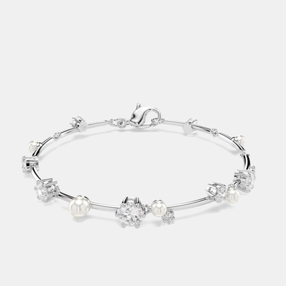 Swarovski Constella Tennis Bracelet, Crystal Pearl, Round Cuts, White, Rhodium Plated