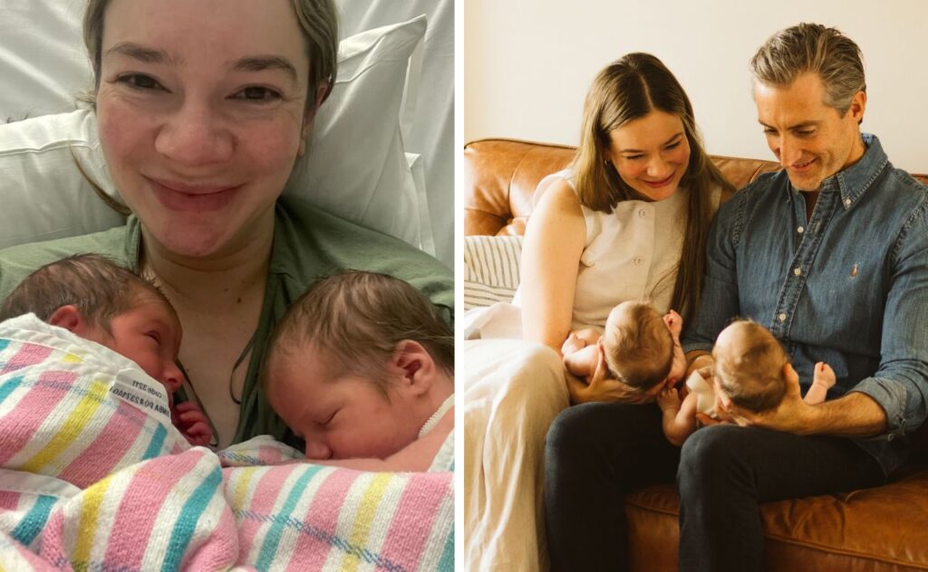 twin newborns: Mercedes Mercier writing her book