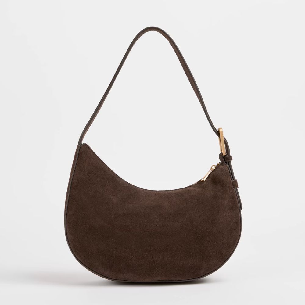 Premium Suede Leather Halfmoon Shoulder Bag