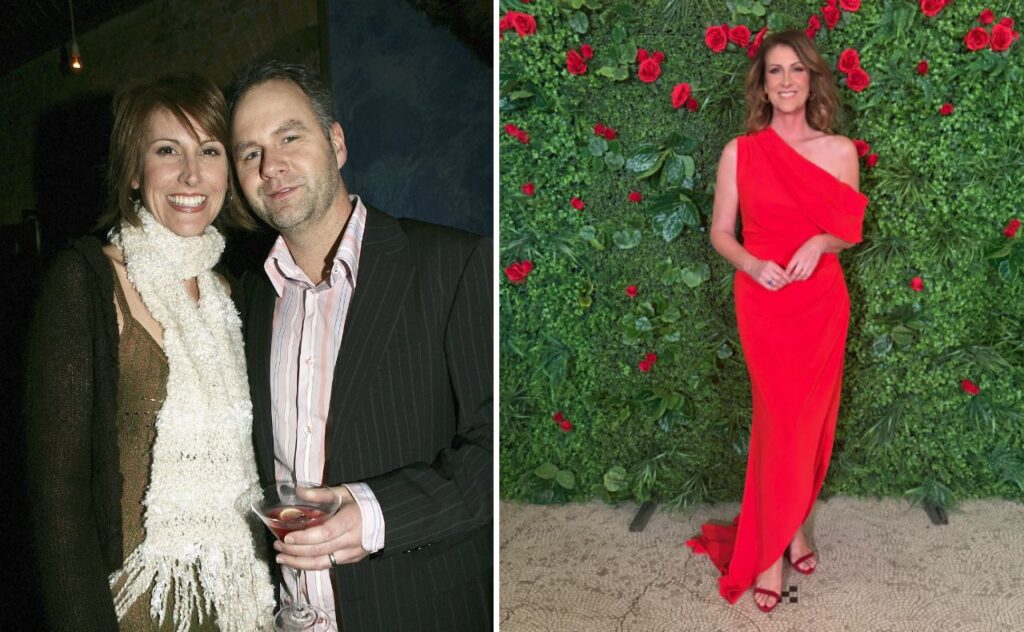 Natalie with husband Drew in 2006 and at an event in 2026.