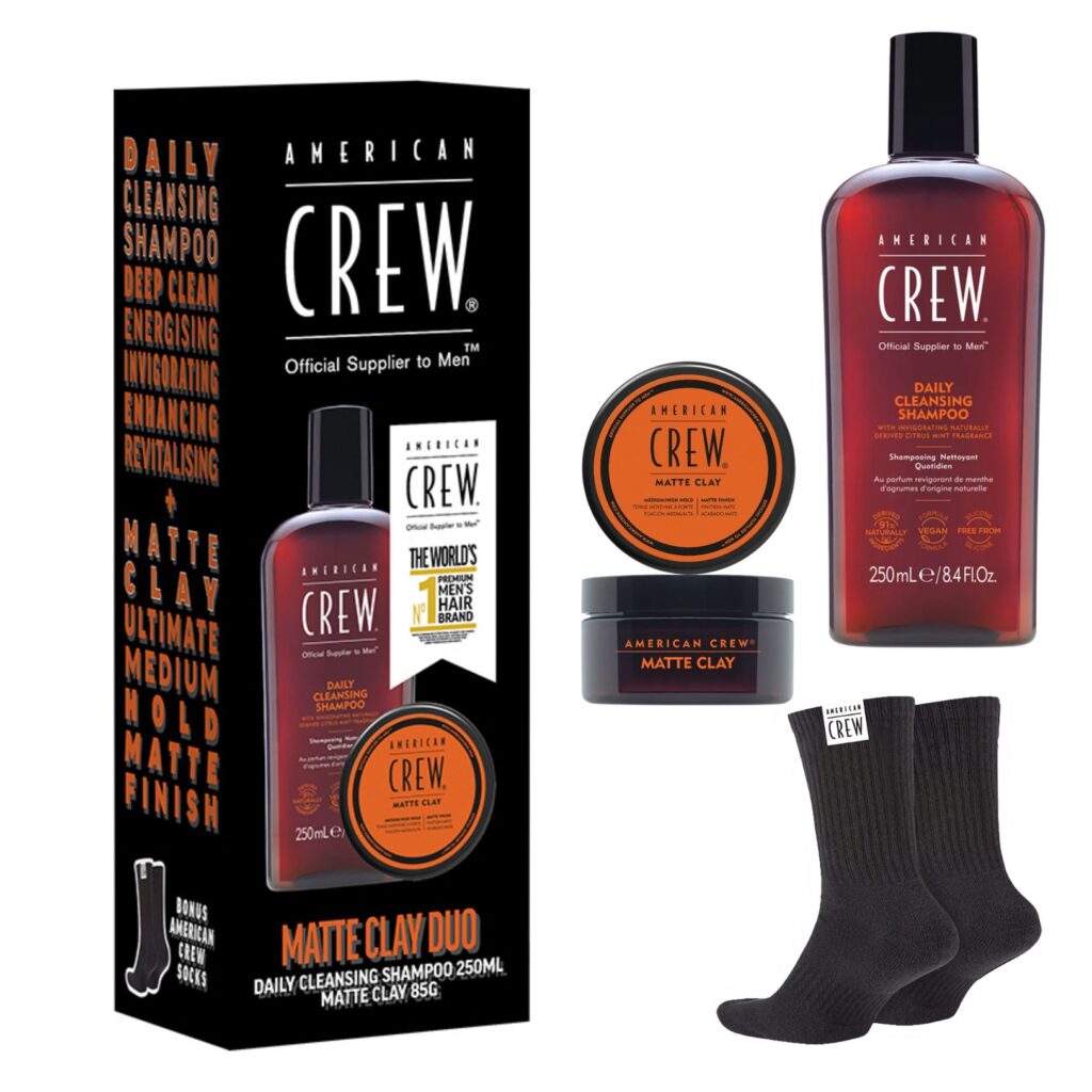 American Crew Daily Cleansing Shampoo and Matte Clay Duo + Socks