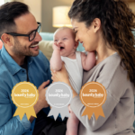 Up and coming brands, parents smiling at baby