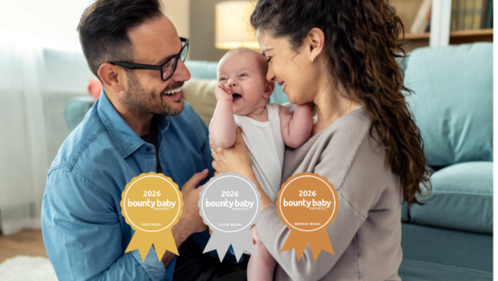 Up and coming brands, parents smiling at baby